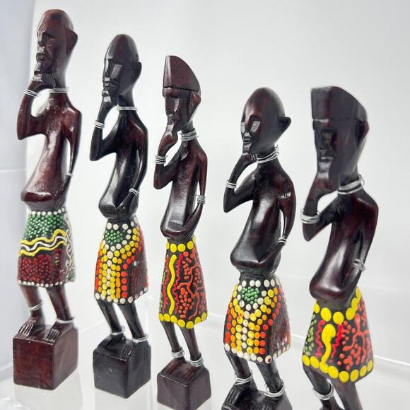 Set of 5 Vintage African Tribal Wood Figurines Sculptures Art Decor Hand-Carved - Picture 2 of 10